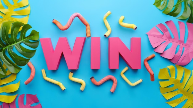 Photo affiche artistique conceptuelle de paper craft win le mot win fait en lettres texturées illustration horizontale