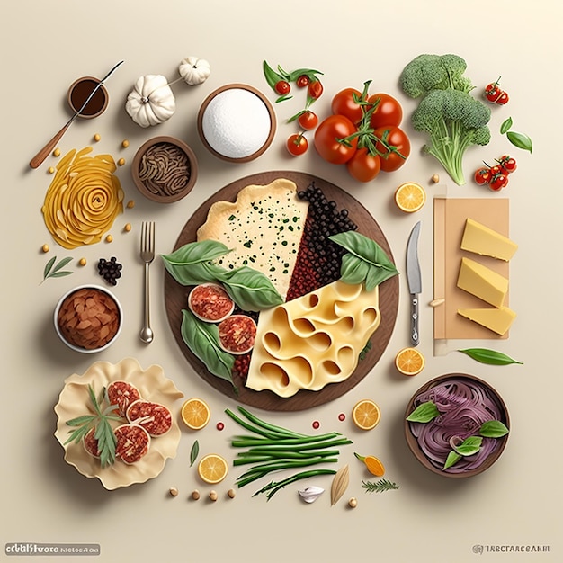 Une affiche d'une assiette de nourriture avec les mots "pasta" dessus.