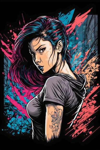 Affiche de bad girl portrait illustration dessinée à la main style manga