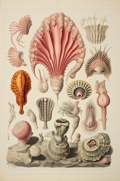 Photo une affiche avec beaucoup de dessins de coquilles et de coquillages