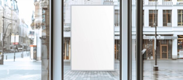 Photo une affiche blanche affichée sur la fenêtre conçue pour la démonstration