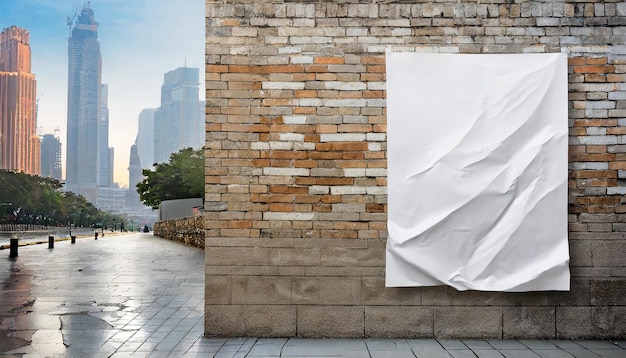 Photo une affiche blanche et froissée sur un mur de briques de la rue