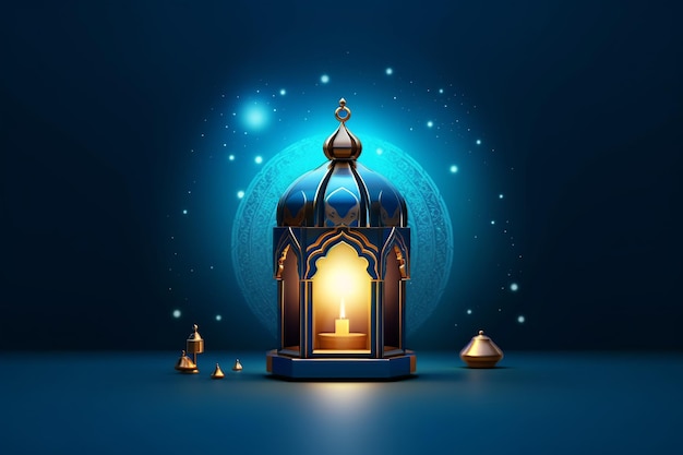 Affiche bleu et or de l'Aïd et du Ramadan avec une mosquée Generative AI