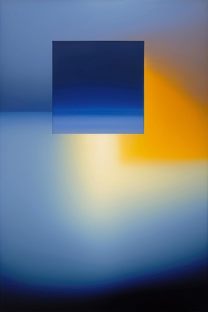 Une affiche bleue et jaune avec un carré au milieu.
