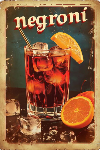 Photo une affiche de boisson à base de cocktail vintage