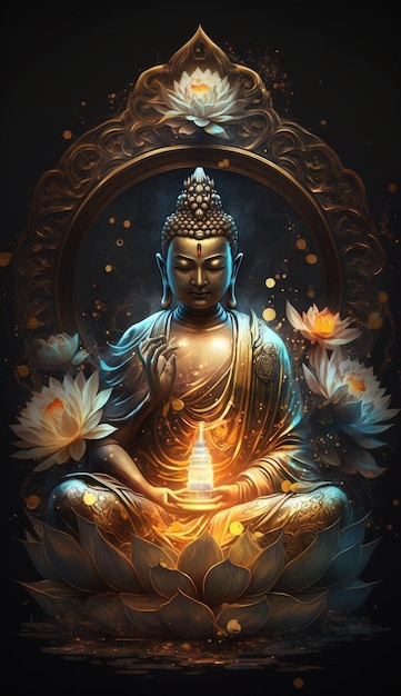 Une affiche de bouddha avec une lumière au milieu