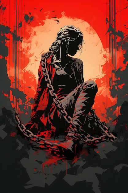 Affiche de Briser les chaînes Liberté Charbon de bois noir et rouge Briser les chaînes Design Art T-shirt en 2D