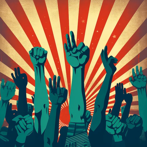 Photo affiche de célébration de la fête de l'indépendance levant les mains pour la liberté