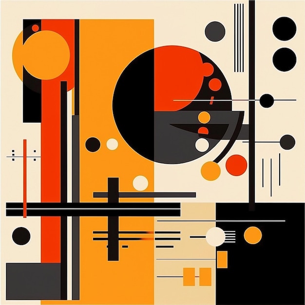 une affiche avec des cercles et des cercles qui disent " " en noir et orange.