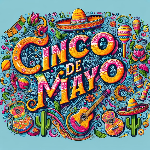 Photo une affiche d'un chapeau mexicain avec un fond coloré pour cinco de mayo