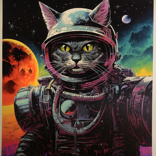 une affiche d'un chat avec un chat dessus qui dit chat