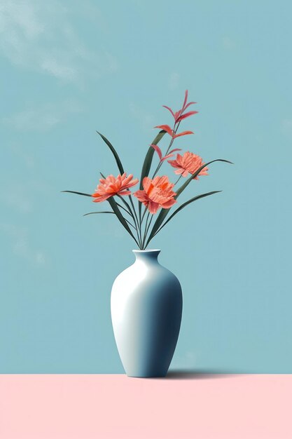 affiche claire de vase de roses dans le style du minimalisme AI Generate