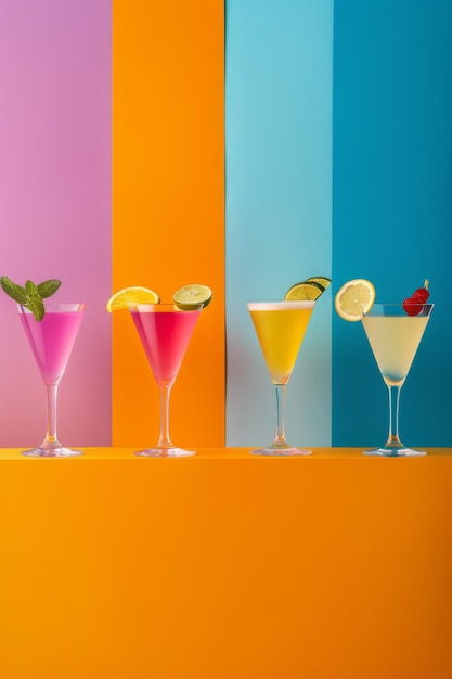 Photo une affiche de cocktails à l'ambiance estivale néo-brutaliste