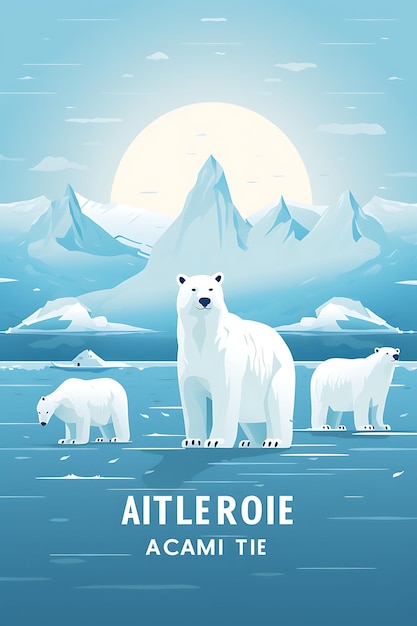 Photo affiche colorée animaux de l'arctique conscience sur le changement climatique bleu glacé polaire idées de concept créatives