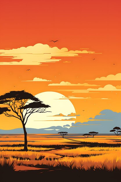 Affiche colorée Écosystèmes de savane Grasslands Santé de savane Jaunes idées conceptuelles créatives africaines