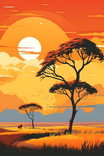 Affiche colorée Écosystèmes de savane Grasslands Santé de savane Jaunes idées conceptuelles créatives africaines