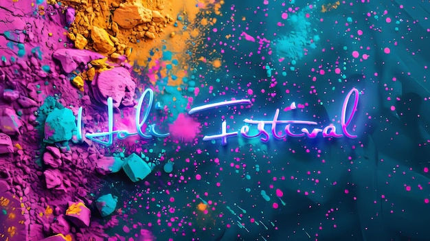 Une affiche colorée du festival Holi avec un espace de copie