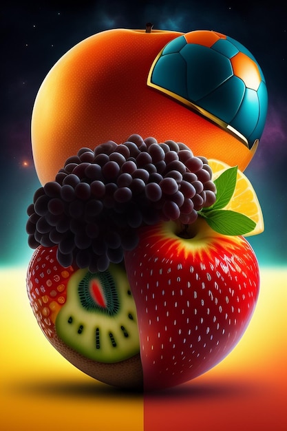 Une affiche colorée avec un fruit et un fruit