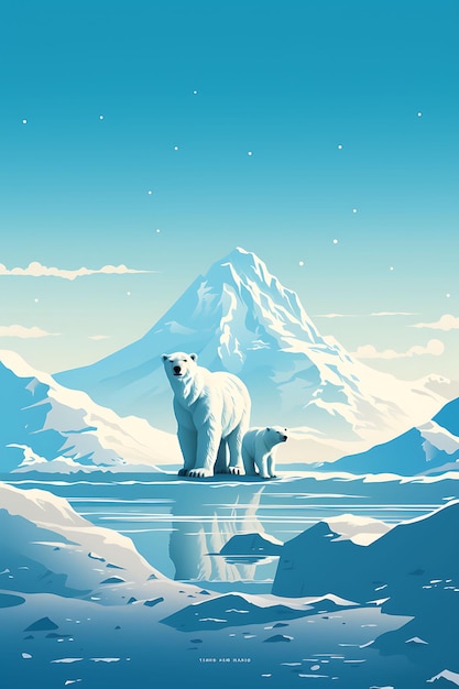 Photo affiche colorée ours polaires fondent la prise de conscience de la glace les blancs glacés le paysage de l'arctique idées conceptuelles créatives