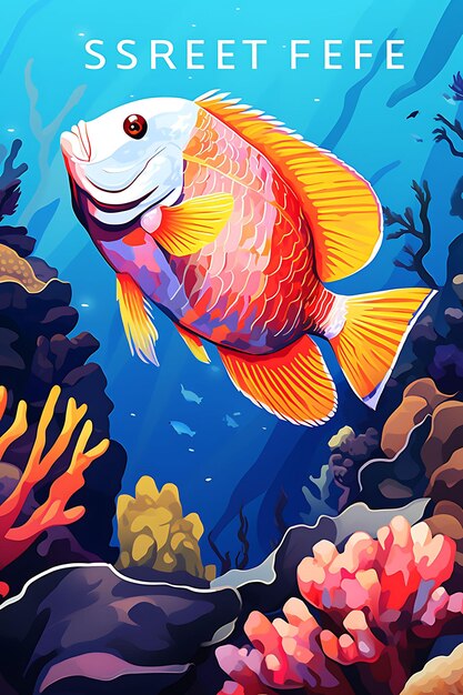 Affiche colorée Préservation des récifs de poissons tropicaux Couleurs vives Scène de corail Idées de concept créatives