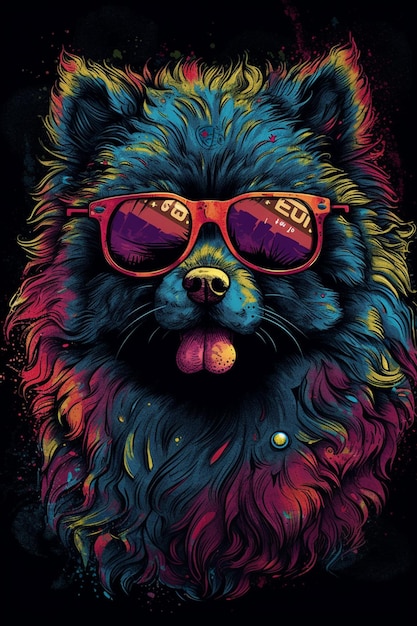 Une affiche colorée représentant un chien portant des lunettes de soleil qui dit "je suis un chien"