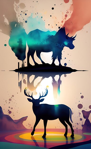 Photo une affiche colorée avec la silhouette d'un taureau et d'un cerf.