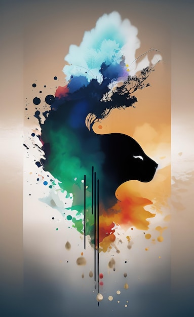 Une affiche colorée avec une tête de lion et le mot lion dessus.