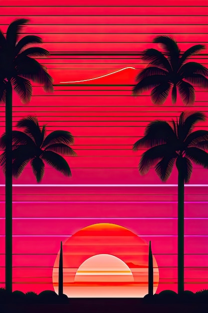 Affiche de coucher de soleil d'été avec des palmiers générés par ai