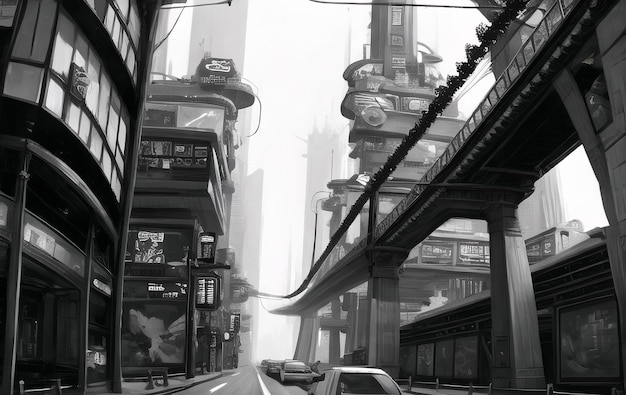 Affiche Cyberpunk style années 80 style rétro néon paysage futuriste nuit ville ai généré