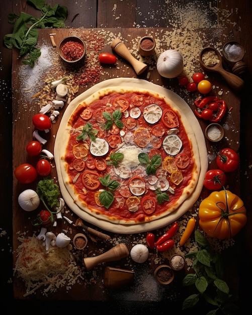 Une affiche avec une délicieuse nature morte de pizza