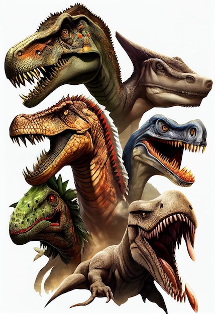 Affiche avec différents types de dinosaures dans un ensemble