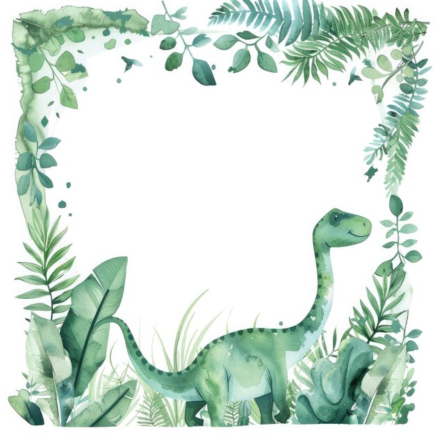 Photo une affiche avec un dinosaure et des plantes et une image d'un dinosaure