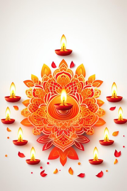 Photo affiche de diwali concevant les lampes à huile allumées avec le festival des lumières brûlantes de diya