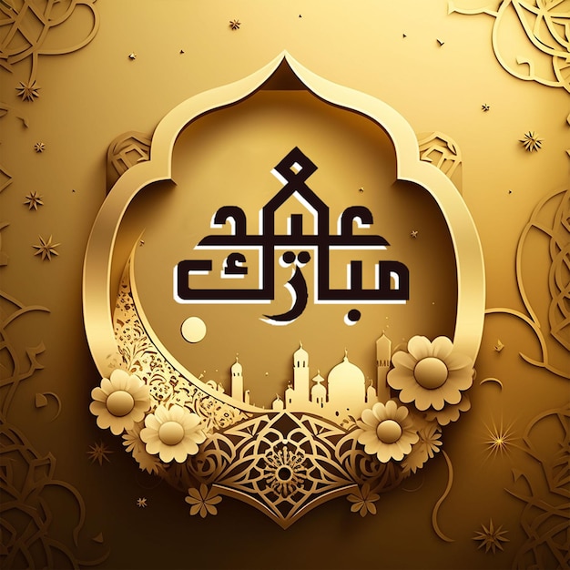 Une affiche dorée et marron avec un texte arabe qui dit ramadan.