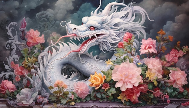 Photo une affiche d'un dragon chinois fabriquée à partir de filigranes d'argent