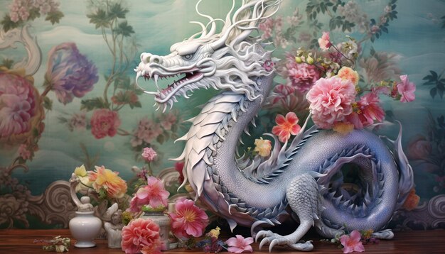 Photo une affiche d'un dragon chinois fabriquée à partir de filigranes d'argent