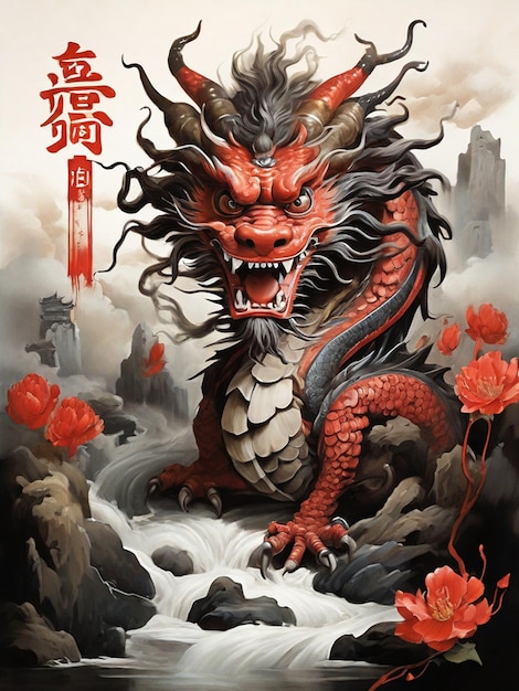 une affiche d'un dragon avec un dragon dessus