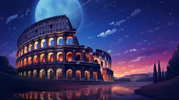Affiche du Colisée dans la nuit avec vue sur le ciel sombre
