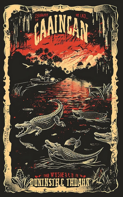 Photo une affiche du film avec des crocodiles en arrière-plan