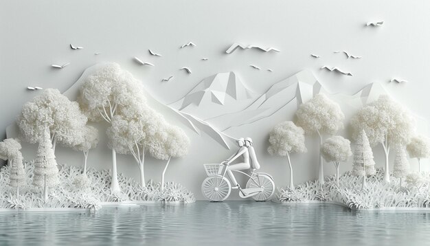 une affiche du jour blanc avec une représentation 3D simpliste d'une promenade en vélo en couple