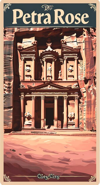 Affiche du texte et du slogan de Petra, la ville rose avec une vue à couper le souffle, conception de mise en page d'illustration