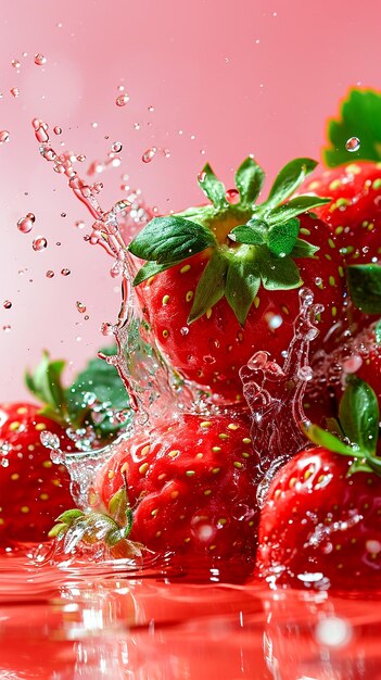 Photo affiche d'eau de fraise éclaboussure d'eau arrière-plan de couleur solide généré par l'ia