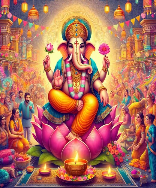 Photo une affiche d'un éléphant avec un grand symbole de divinité dessus