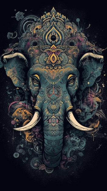 Une affiche d'un éléphant avec un motif floral dessus