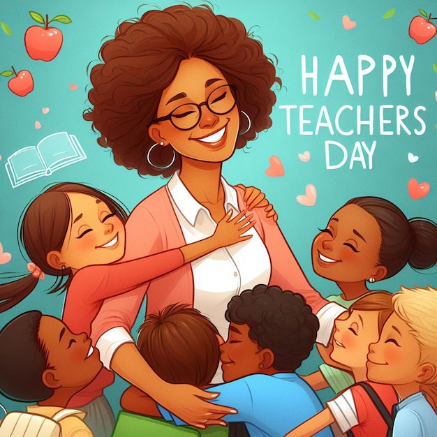 Photo une affiche d'un enseignant et des enfants avec le texte joyeux jour