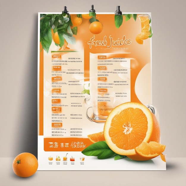 Photo une affiche faisant la promotion du jus d'orange frais est affichée sur le papier peint du menu des boissons