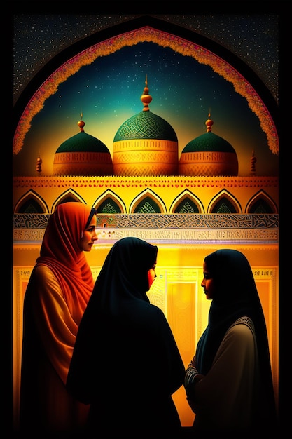 Une affiche d'une femme et d'une mosquée avec les mots le mot amour dessus