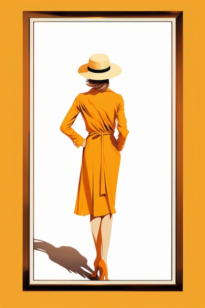Photo une affiche d'une femme en robe et chapeau orange