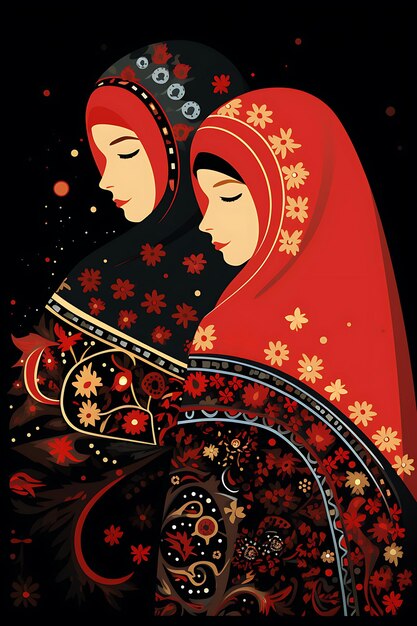 Affiche de femmes palestiniennes portant des vêtements traditionnels avec des motifs un vecteur 2D Dsign Palestine