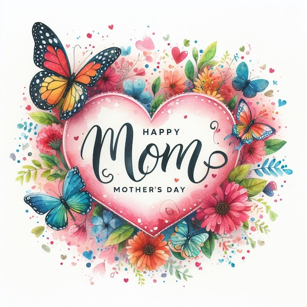 une affiche de la fête des mères avec des fleurs et des papillons